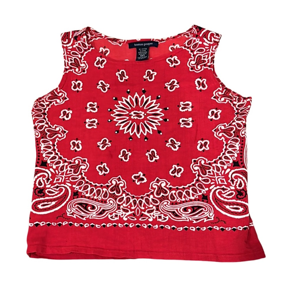 Y2K BOSTON PROPER Bandana Print Top with Studs XXS Cotton Lycra